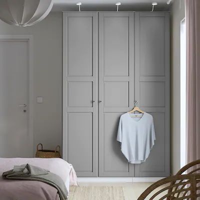 Ikea Pax Closet Bedroom, Grey Wardrobe Bedroom, Ikea Tyssedal, Ikea Pax Doors, Ikea Wardrobe Hack, Ikea Pax Closet, Grey Wardrobe, Ikea Wardrobe, Ikea Pax Wardrobe