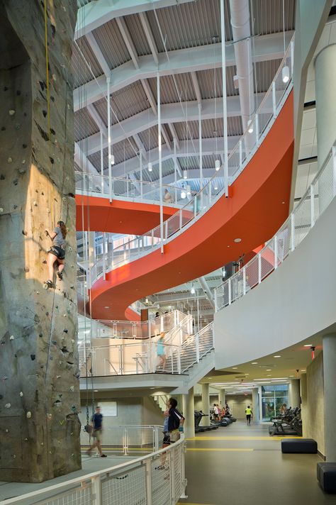 Auburn University Recreation & Wellness Center on Behance Indoor Running Track, Wellness Center Design, Indoor Climbing Wall, Oxford Mississippi, Timber Architecture, Tiger Paw, Recreation Centers, Layout Architecture, Auburn University