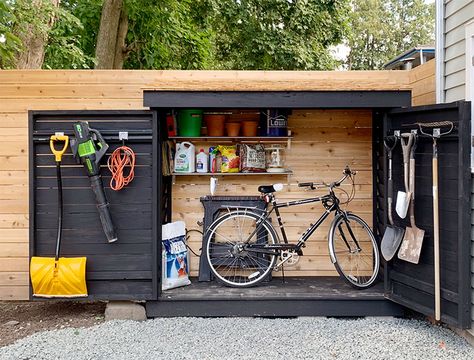 Restoring Old Houses, Backyard Storage Sheds, Diy Storage Shed, Outdoor Storage Shed, Outside Storage, Build Yourself, Backyard Storage, Backyard Buildings, Bicycle Storage