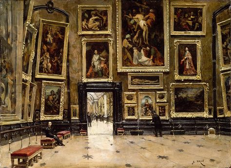 Alexandre Brun - View of the Salon Carré at the Louvre [c.1880] | Flickr - Photo Sharing! Pierre Auguste Cot, متحف فني, Art Parisien, Museum Interior, Galleria D'arte, Night At The Museum, Art Ancien, Museums In Paris, Louvre Museum