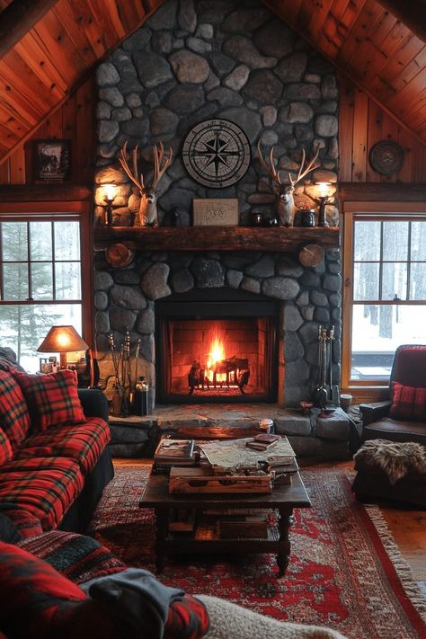 29 Rustic Living Room Ideas To Create A Cozy Gathering Space - Learn California Cabin Like Living Room, Log House Living Room, Cozy Cabin Decor Living Room, Cabin Theme Living Room, Cabin Interiors Living Room, Cozy Cabin Living Room, Log Home Living Room, Rustic Cabin Living Room, Log Cabin Living Room