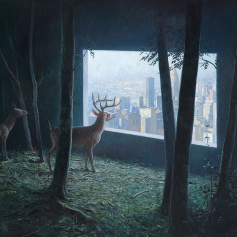 The vision (detail) #talesfromtheinnercity oil on canvas, 150 x 100cm Shaun Tan, Deer Print, Wow Art, Inner City, The Vision, Australian Artists, Painting Illustration, Limited Edition Prints, Art Exhibition