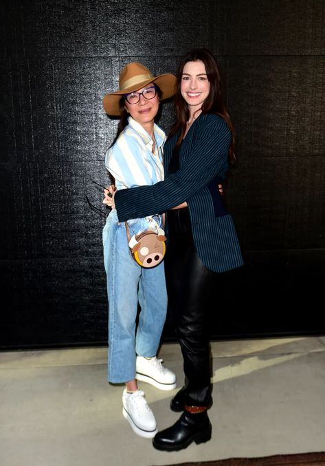 Anne Hathaway at the Telluride Film Festival Neon Bra, Anne Hathaway Style, Telluride Film Festival, Erin Walsh, Hayley Kiyoko, Sporty Crop Top, Gucci Jacket, Rachel Brosnahan, Evan Rachel Wood