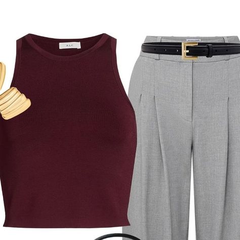 Sandra Bruno on Instagram: "A beautiful burgundy knit top paired with gray pleated trousers for a super chic office outfit. 🖤 Save this inspo for later & share it with your friends!  💫Comment LINK (and be sure you’re following me) and you will automatically get a DM with a link to the outfit straight to your inbox.  💫Shop this look in my LTK shop by clicking the link in my profile.  #outfitinspiration #outfitideas #dailyoutfit #stylingtips #ltkstyletips #ootdfashion #falloutfit #fallfashion #chicstyle #trendalert #fashionblogger #streetstyle #liketkit #burgundy #autumnoutfit #officeoutfit #officewear" Burgundy Top Outfit Ideas, Gray And Burgundy Outfit, Burgundy Top Outfit, Chic Office Outfit, Burgundy Outfit, Burgundy Shirt, Corporate Outfits, Burgundy Top, Soft Life