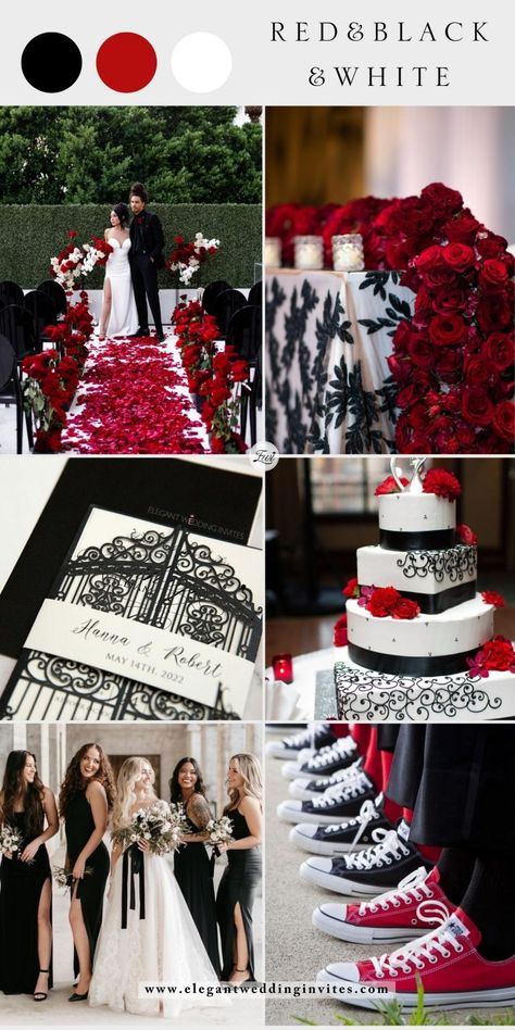 Black Wedding Theme Ideas, Black Wedding Theme, Black Red Wedding, Black Wedding Decorations, Red Wedding Decorations, Black And White Wedding Theme, Wedding Colors Red, White Wedding Decorations, Wedding Theme Ideas