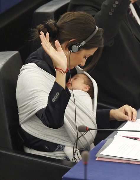 Sweet dreams: Victoria slept peacefully throughout her first visit to the European Parliament Mei Tai, European Parliament, Attachment Parenting, Working Mother, Business Coach, People Of The World, Mother And Baby, Working Moms, Mothers Love