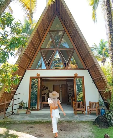 The Triangle Siargao - Houses for Rent in General Luna, Caraga, Philippines Design Case Mici, Casa Hobbit, Triangle House, Hut House, Bahay Kubo, Tropical House Design, Bamboo House Design, A Frame Cabins, Bamboo Architecture