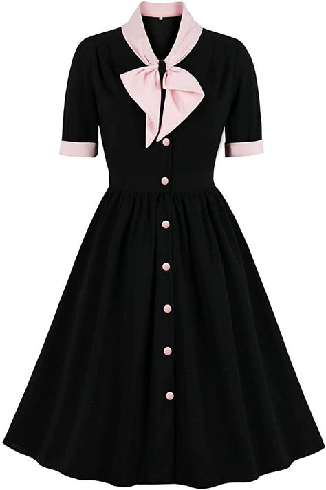 Amazon.com: Vintage Women 1940s Bow Tie Neck Dress Retro 40s 50s Button Up Business Work A-line Cocktail Dresses : Clothing, Shoes & Jewelry White Christmas Costumes, Narnia Outfits, 20s Fashion Dresses, Short Sleeve Prom Dresses, Christmas Duvet, A Line Cocktail Dress, 1940s Style, Tie Neck Dress, Rockabilly Dress