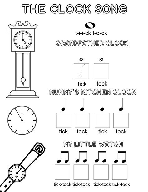 Let's Play Music : Free Music Theory Worksheet - The Clock Song - A Fun Way to Teach Kids Musical Note Values Music Theory Worksheets Free Printable, Free Music Theory Worksheets, Piano Tips, Note Values, Music Math, Music Theory Worksheets, Kindergarten Music, Music Teaching Resources, Music Lessons For Kids