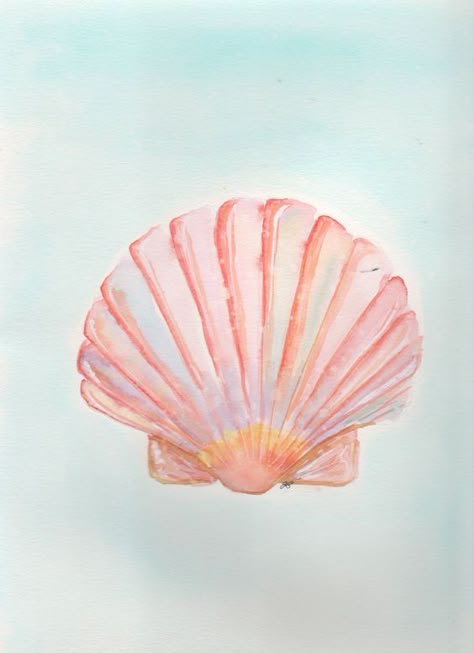 Poster Aesthetic Vintage, Seashell Watercolor, Seashell Drawing, Beach Wall Collage, Summer Drawings, Beach Drawing, Seashell Painting, Poster Aesthetic, Summer Painting