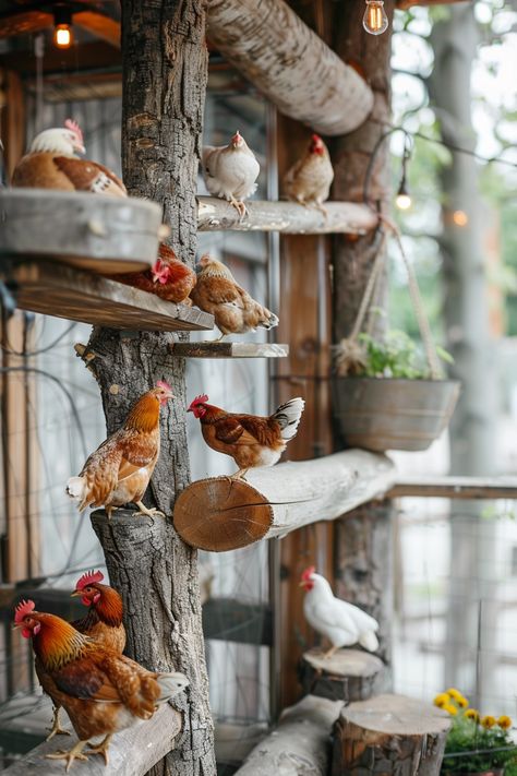 17+ Genius Chicken Roost Ideas for Cozy Nights : You Can’t Resist! - ChickenRise Perches For Chickens, Hannah Montana Movie Chicken Coop, Roosting Boxes For Chickens, Chicken House Roost Ideas, Chicken Perch Ideas Branches, Chicken Coop Tire Ideas, Chicken Pin Ideas, Fun Things To Put In A Chicken Run, Chicken Coop Around Tree