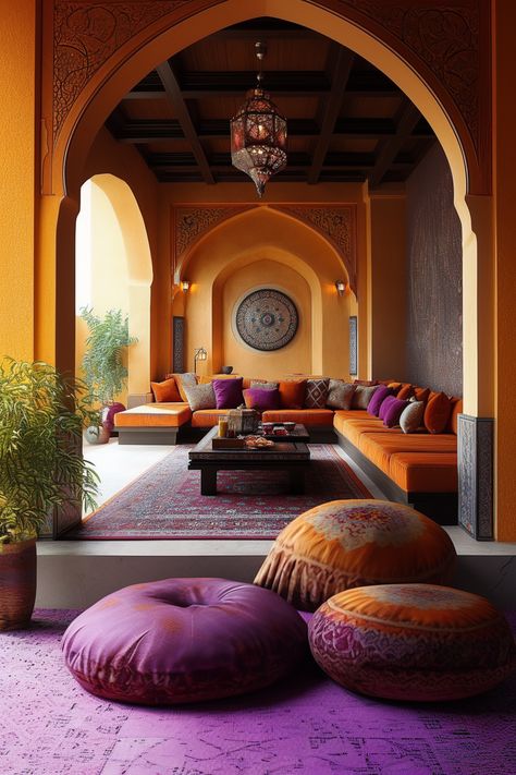 Dive into a vibrant Moroccan-inspired lounge, perfect for relaxation and gatherings. The rich colors and intricate details create an inviting atmosphere. #MoroccanDecor #InteriorDesign #CozyCorners #HomeVibes Moroccan Interior Design Living Room, Moroccan Interior Design, Moroccan Lounge, Moroccan Interiors, Moroccan Decor, Arabian Nights, Living Room Inspiration, Rich Colors, Intricate Details