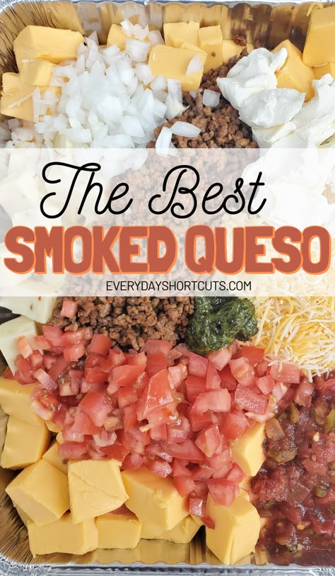 Smoked Queso Dip, Smoked Queso, Pellet Smoker Recipes, Grilled Kabob Recipes, Traeger Grill Recipes, Grilling Recipes Sides, Smoker Cooking, Party Dip, Grilled Shrimp Recipes