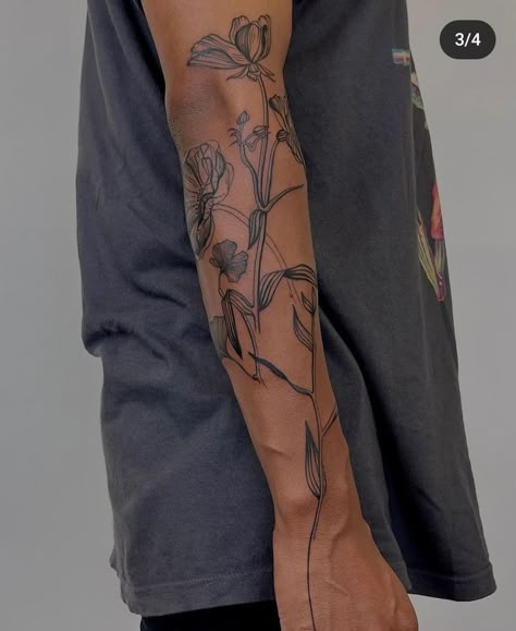 Men Flower Tattoo, Feminine Nature, Forearm Flower Tattoo, Tato Minimal, Elbow Tattoo, Tattoo Inspiration Men, Flower Tattoo Arm, Nature Tattoo, Feminine Tattoo