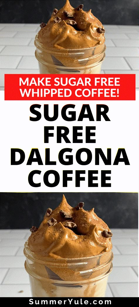 Can you make sugar free dalgona coffee? You bet! This sugar free whipped coffee recipe is easy to make, keto, low carb, and vegan too! You’ll love this dalgona coffee without sugar for a quick and (semi) healthy dessert. Low calorie dalgona coffee for weight loss will satisfy your sweet cravings, and you can even make it caffeine free. You only need 3 ingredients to make the best keto whipped coffee! #keto #lowcarb #vegan #lowcalorie #glutenfree #nosugar #sugarfree Healthy Whipped Coffee, Keto Dalgona Coffee Recipes, Keto Whipped Coffee, Sugar Free Iced Coffee Recipe, Low Calorie Coffee Drinks At Home, Sugar Free Coffee Recipes, Sweet Iced Coffee Recipe, Sugar Free Coffee Drinks, Sugar Free Iced Coffee