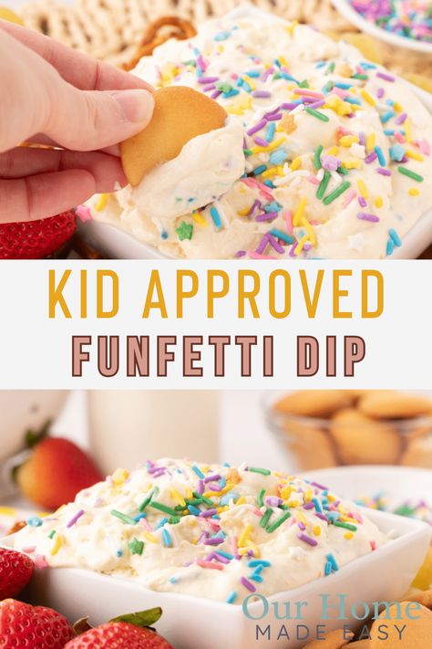 Dive into the world of scrumptious treats with this 5-ingredient Funfetti Cake Batter Dip. It's an easy and delightful recipe sure to please even the picky eaters, great for afterschool snacks, birthday parties, or anytime you crave a sweet, simple delight. Indulge in a dip that's as fun as it is delicious! Easy Funfetti Cake, Funfetti Cake Batter Dip, Funfetti Dip, Afterschool Snacks, Kids Birthday Food, Easy Dessert Dips, Cake Batter Dip, Dessert Dip Recipes, Dessert Dip