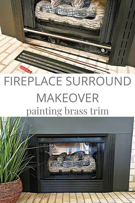 Removing Fireplace, Fireplace Surround Makeover, High Heat Spray Paint, Fireplace Paint, Fireplace Box, Fireplace Trim, Brass Fireplace, Metal Fireplace, Paint Fireplace