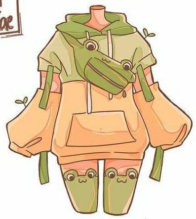 Cute Frog Outfits Drawing, Art Drawings Outfits, Frog Outfit Drawing, Cute Drawing Outfits, Cartoon Outfits Drawing, Cute Outfits Art, Cute Outfit Drawings, Chibi Clothes Reference, Clothes Design Sketches Women