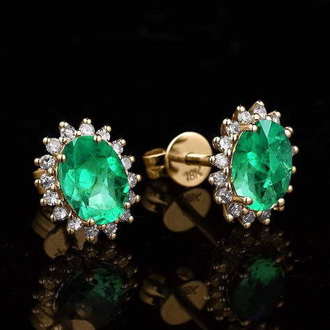 🕰️ Sophisticated Design: Discover the AMDXD Women's 18K Yellow Gold Earrings, featuring stunning 3.5 ct emeralds in a floral oval shape. These earrings are the ultimate statement of sophistication and timeless elegance. 🌟💎 Emerald Flowers, Heart Craft, Be Silent, Gold Earrings For Women, Luxury Earrings, Yellow Gold Earrings, Green Crystal, Yellow Gold Earring, Metal Earrings