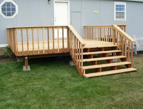 Mobile Home Stairs Ideas, Mobile Home Steps, Mobile Home Porches, Mobile Home Deck, Manufactured Home Porch, Mobile Home Exteriors, Home Deck, Mobile Home Renovations, Deck Pictures