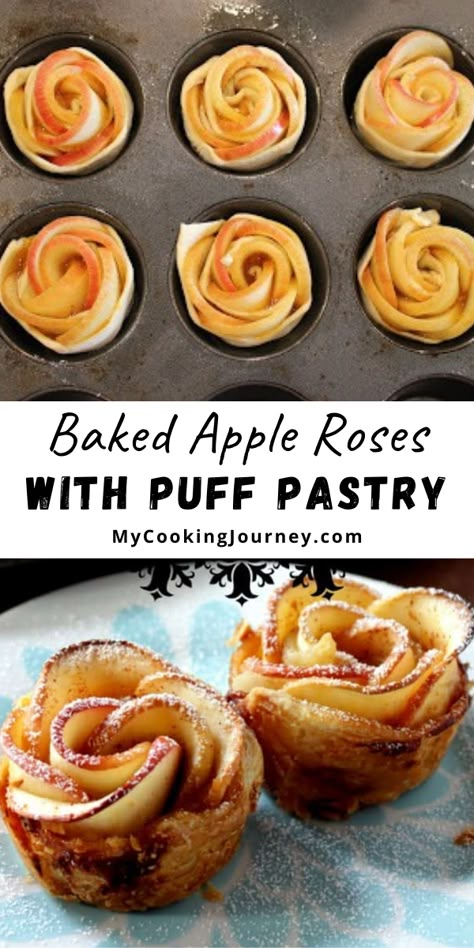 Apple Rose Puff Pastry Recipes, Easy Fruit Puff Pastry, Rose Apple Pastry, Apple Roses Puff Pastry Cream Cheese, Apple Pinwheels Recipe, Apple Rose Tartlets, Valentines Puff Pastry, Puff Pastry Tea Party, Baked Apple Roses Puff Pastries