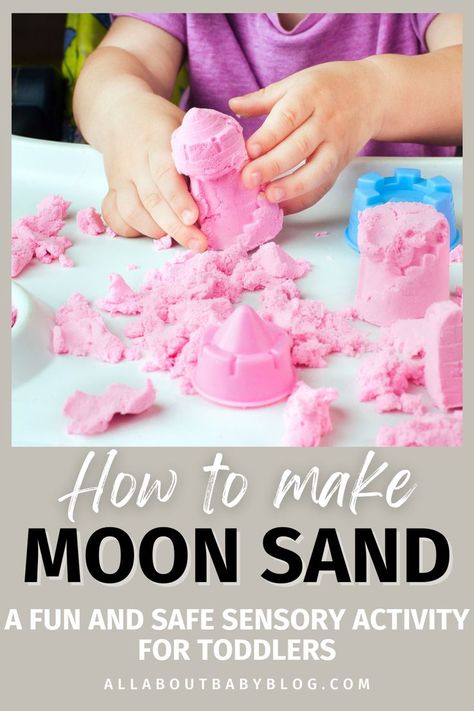 Taste Safe Moon Sand, Moon Sensory Play, Moon Sand Diy, Taste Safe Cloud Dough, Taste Safe Kinetic Sand, How To Make Moon Sand, Moon Dough Recipe Flour, Space Activities For Babies, Moon Sand Recipe 2 Ingredients