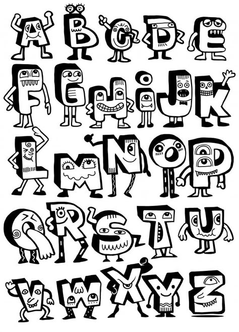 Hand drawn funny monster alphabet Premiu... | Premium Vector #Freepik #vector #poster #vintage #kids #hand Monster Alphabet, Alfabet Font, Doodle Art Letters, Doodle Font, Comic Font, Doodle Alphabet, Kid Fonts, Typography Hand Drawn, Funny Monsters