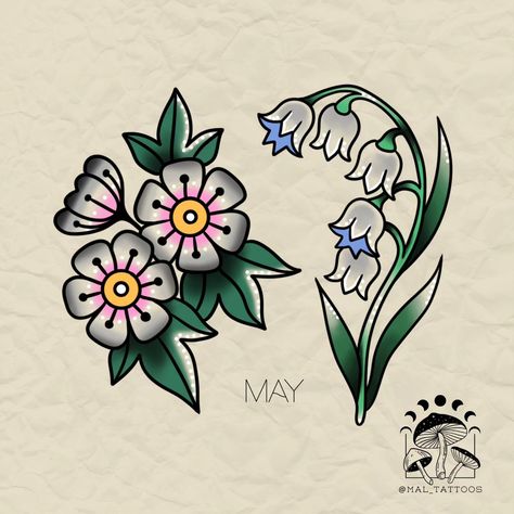 🌼🌸 BIRTH FLOWER FLASH DESIGNS 🌸🌼 Hey folks! Mallory here, bringing back some of your favorite birth flower traditional tattoo flash designs! 🌺💐 Ever wanted to carry around a piece of nature without the pesky watering? Now’s your chance! For just $50 to book, you can have a gorgeous flower that’ll never wilt (unless you forget sunscreen 😅). These beauties are repeatable, so bring your friends, your mom, or anyone who loves a good floral tattoo! 🌻 DM to book and let’s get you inked up with s... Lily Flower Traditional Tattoo, Flash Tattoo Designs Flower, American Traditional Hydrangea Tattoo, Small Flowers Tattoo Design, Traditional Flower Flash Tattoo, Traditional Garden Tattoo, American Traditional Bouquet Tattoo, American Traditional Umbrella Tattoo, Traditional Flower Vine Tattoo