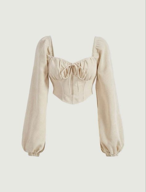 SHEIN MOD Knot Front Lantern Sleeve Bandana Hem Crop Blouse | SHEIN UK Trendy Fashion Tops Long, Corset Fashion Outfits, Fashion Tops Blouse, Trendy Fashion Tops, Beige Top, Crop Top Outfits, Mode Inspo, Women Blouses, Fancy Outfits