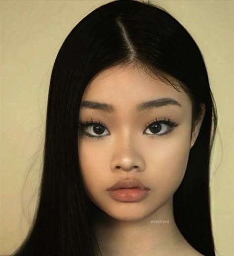 Big Asian Eyes, 90s Asian Makeup, Perfect Face Woman, Korean Makeup Black Women, Acubi Makeup, Thai Makeup Looks, Draculaura Redesign, Uwu Makeup, Asian Girl Makeup