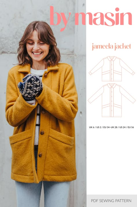 Patterns :: Women's patterns :: Outerwear :: Sewing Pattern by Masin Jameela Jacket Free Coat Sewing Pattern Women, Fleece Jacket Sewing Pattern, Wool Jacket Pattern, Fleece Jacket Pattern, Winter Sewing Patterns, Quick Sew, Winter Sewing, Waterproof Jacket Women, Jacket Sewing Pattern