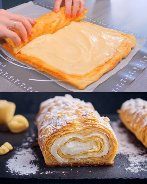 This Vanilla Custard Choux Pastry Roulade is a light and airy dessert with a creamy vanilla custard filling, all rolled into a beautiful log. It’s a perfect dessert for special occasions or as an indulgent treat for family gatherings. Preparation Time: 30 minutes Cooking Time: 30 minutes Chilling Time: 5 hours Total Time: 6 hours Servings: 8-10 Ingredients: For the Dough: Milk: 100 ml (1/2 cup) Water: 100 ml (1/2 cup) Sugar: 1 tablespoon (20 g) Salt: A pinch Unsalted Butter: 80 g (1/3 cup) All-P Vanilla Cream Puffs, Cream Puff Filling, Choux Dough, Choux Cream, Puff Pastry Filling, Custard Filling, Choux Pastry, Special Desserts, Vanilla Custard