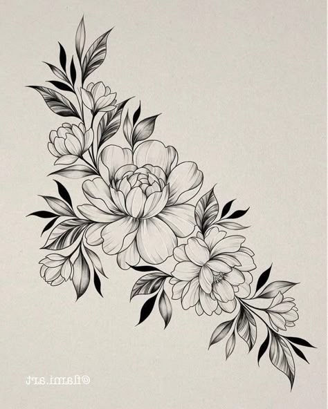 Peony Flower Tattoos, Floral Thigh Tattoos, Flower Tattoo Drawings, Floral Tattoo Sleeve, Inspiration Tattoos, Floral Tattoo Design, Flowers Tattoo, Tattoo Feminina, Hip Tattoo