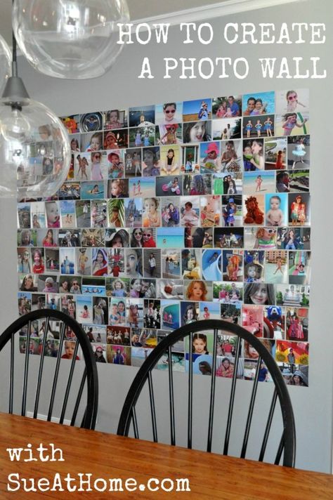 Photo Wall or My New Favorite Thing In My House – Sue At Home Diy Picture Collage Ideas, 50 Photo Collage, Diy Picture Collage, Diy Photo Collage Wall, Diy Picture Rail, Picture Collage Ideas, Gallery Wall Images, Family Photos Wall Decor, Photo Collage Diy