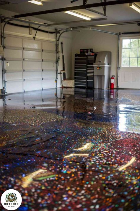 25 Incredible Ways to Re-do Your Garage Floor Epoxy Floors In Home Garage, Shiny Garage Floor, Epoxy Flake Garage Floor, Painted Garage Floors, Paint Garage Floors, Epoxy Garage Floor Colors, Epoxy Garage Floor Ideas, Garage Floor Ideas, Epoxy Garage Floor