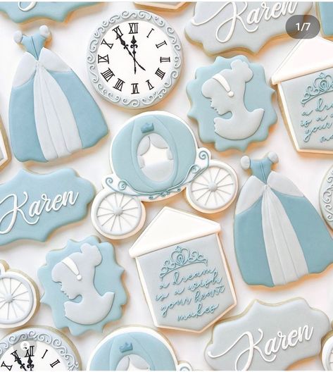 Cinderella Decorated Cookies, Cinderella Cookies Decorated, Cinderella Cookies, Disney Wedding Shower, Cinderella Clipart, Banner Inspiration, Wedding Shower Cookies, Winter Wonderland Cake, Bridal Cookies