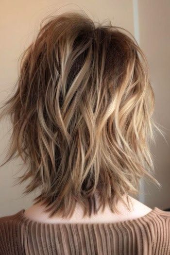 30 Medium-Length Shag Haircuts You’ll Want To Try in 2024 - The Hairstyle Edit Highlights With Layered Hair, Shag Haircut Low Maintenance, Medium Length Modern Shag, Short Shag Back View, Highlighted Shag Hairstyles, Bangs And Layered Hair Medium, Shag For Oval Face, Shag Haircut With Long Bangs, Shaggy Choppy Bob With Bangs