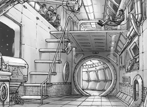 Sci fi drawing  of interior of space ship - artist unknown Concept Art House, Sci Fi Room, Spaceship Drawing, Concept Art Landscape, Scifi Interior, Interior Concept Art, Art Spatial, Space Ships Concept, Spaceship Interior