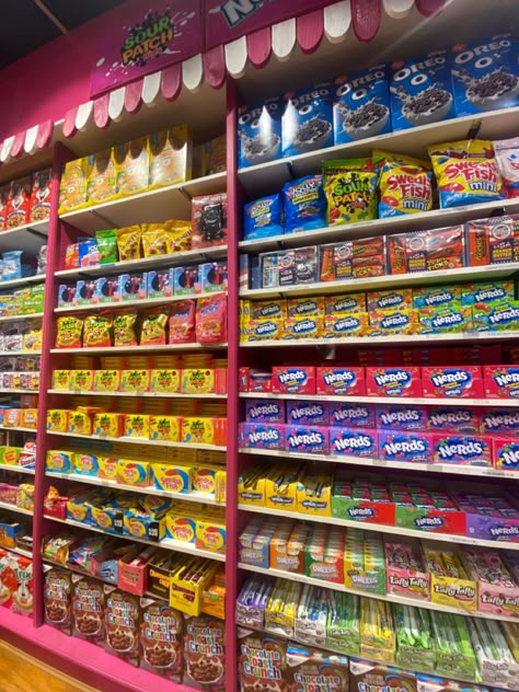 Candy Store Aesthetic, Candy Shop Aesthetic, 1990s Candy, Candy Store Design, Stylish Storage Ideas, Candy Store Display, Candy Salad, Candy Wall, Candy Stores