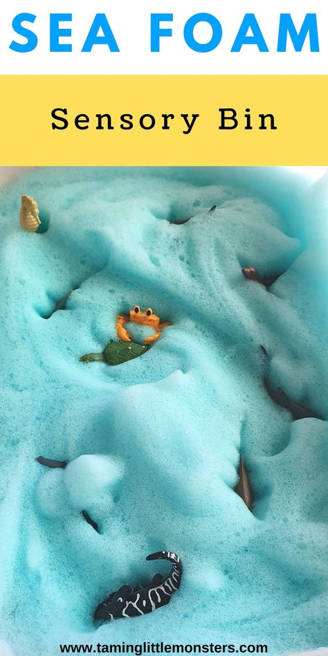 Sea Foam Sensory Bin, Sea Animal Toddler Activities, Noah Ark Sensory Bin, Aquarium Sensory Bin, Underwater Sensory Bin, Ocean Theme Sensory Play, Ocean Sensory Bin Preschool, Sea Sensory Play, Ocean Animals Toddler Activities