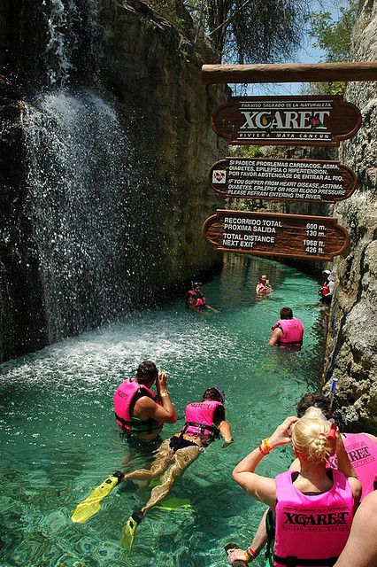 Cancun, Mexico- Xcaret Underground River, one of the coolest things you'll ever do Cancun Mexico Couple Pictures, Cancun Trip Aesthetic, Cancun Mexico Picture Ideas, Mexico Birthday Trip, Cancun Vacation Aesthetic, Mexico Vision Board, Mexico Summer Aesthetic, Cancun Instagram Pictures, Mexico Resort Aesthetic