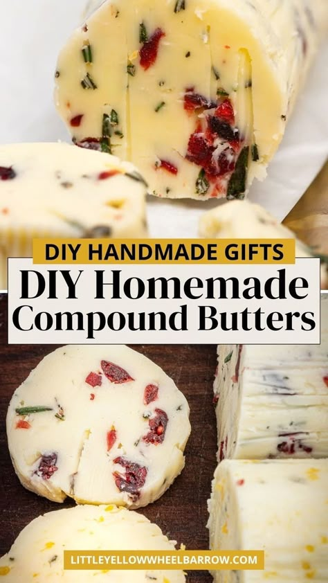 Searching for the best unique DIY gifts for holidays? If you're looking for homemade gift ideas for Christmas, you need to make these easy and delicious compound butters! Compound butters are an easy yet elegant way to transform fresh herbs and flowers into delicious, creamy spreads. With just a few simple steps, you can turn rosemary, sage, lavender, or even edible flowers into beautiful, rustic gifts for the holiday season. Find yummy compound butter recipes that can be used in food recipes! Best Homemade Food Gifts, Canned Gifts Homemade, Edible Christmas Gifts Homemade, Homemade Gift Ideas For Christmas, Butter Gifts, Homemade Food Gifts For Christmas, Handmade Food Gifts, Compound Butter Recipes, Unique Christmas Gifts Diy