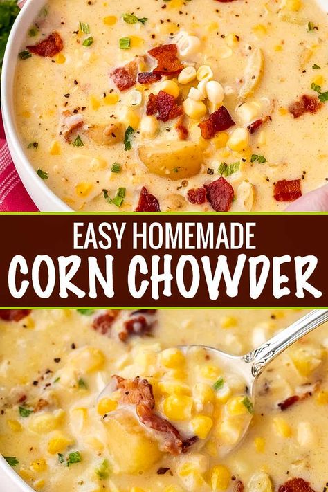 Homemade Corn Chowder, Corn Chowder Soup, Corn Chowder Recipe, Chowder Soup, Homemade Soup Recipe, Diner Recept, Fall Soups, Chowder Recipes, Corn Chowder