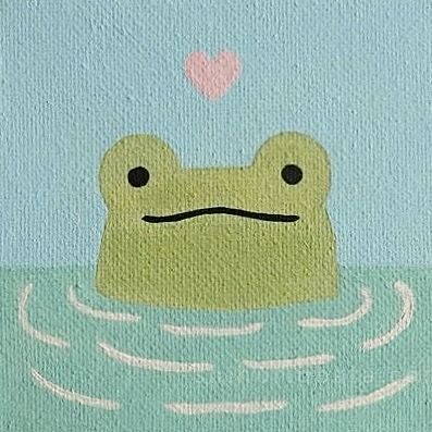 Paint Frog Easy, Square Canvas Painting Aesthetic, Frog Easy Painting, Hippo Painting Easy, Ceramic Frog Painting Ideas, Cartoon Frog Painting, Easy Paintings Animals, Paint Inspiration Easy, Aesthetic Frog Painting