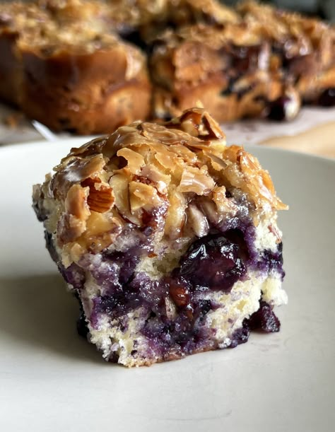 Blueberry Almond Praline Cake — Well Made by Kiley Blueberry Almond Praline Cake, Praline Topping Recipe, Blueberry Almond Cake, Holiday Breads, Almond Praline, Praline Cake, Fluffy Cake, Handheld Mixer, Berry Berry