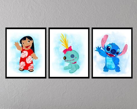 Stitch Room Ideas, Stitch Bedroom, Peppa Pig Decorations, Stitch Watercolor, Stitch Room, Disney Poster, Angel Posters, Disney Room Decor, Lilo And Stitch Quotes