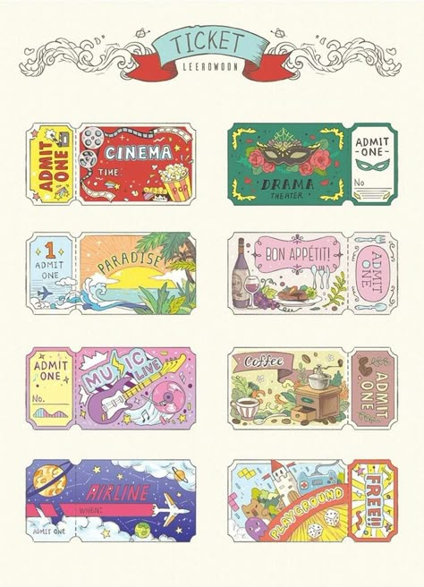 Things Made Out Of Paper, Ticket Design, 카드 디자인, Scrapbook Stickers Printable, Dessin Adorable, Sticker Ideas, Travel Scrapbook, Aesthetic Stickers, Journal Stickers