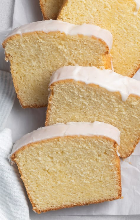 Vanilla Pound Cake - Browned Butter Blondie Treats For Party, Lemon Blueberry Pound Cake, Vanilla Pound Cake, Blueberry Pound Cake, Rectangular Cake, Lemon Bar, Cream Cheese Pound Cake, Loaf Cakes, Vanilla Glaze