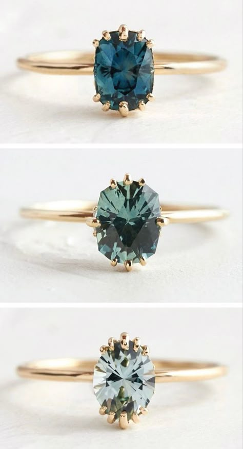 Unique Stones For Rings, Simple Engagement Rings Non Diamond, Non Diamond Engagement Rings Gemstone Classy, Different Colored Engagement Rings, Montana Blue Sapphire Engagement Ring, Most Durable Engagement Rings, Shappire Engagement Ring, Green Solitaire Engagement Ring, Engagement Rings Unique Stones