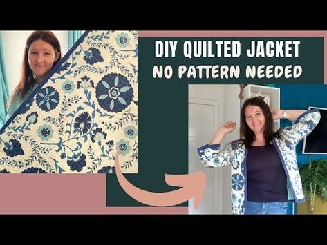 DIY QUILTED JACKET - No Pattern Required, Beginner Sewing Friendly - YouTube Quilted Jacket Pattern Diy, Patchwork Jacket Pattern, Quilted Jacket Pattern Free, Diy Quilted Jacket, Sweatshirt Jackets Diy, Quilt Jacket Pattern, Quilt Coat Pattern, Sweatshirt Jackets Patterns, Quilted Sweatshirt Jacket